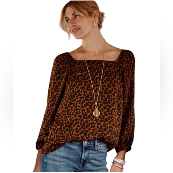 J.Jill Satin Square-Neck Top Copper Leopard LP - Picture 1 of 8